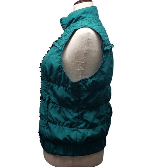 Christopher & Banks Aqua Green Puffer Vest XL Quilted Outdoor Zip-Up with Ruffle - Picture 2 of 10